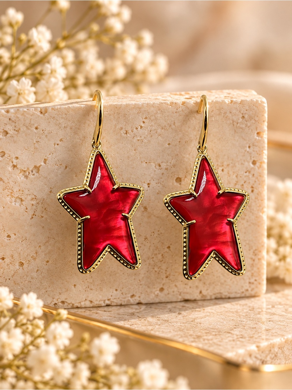 Kendra Scott Ada Gold Star Drop Earrings in Cobalt Red Illusion - Picture 4 of 6